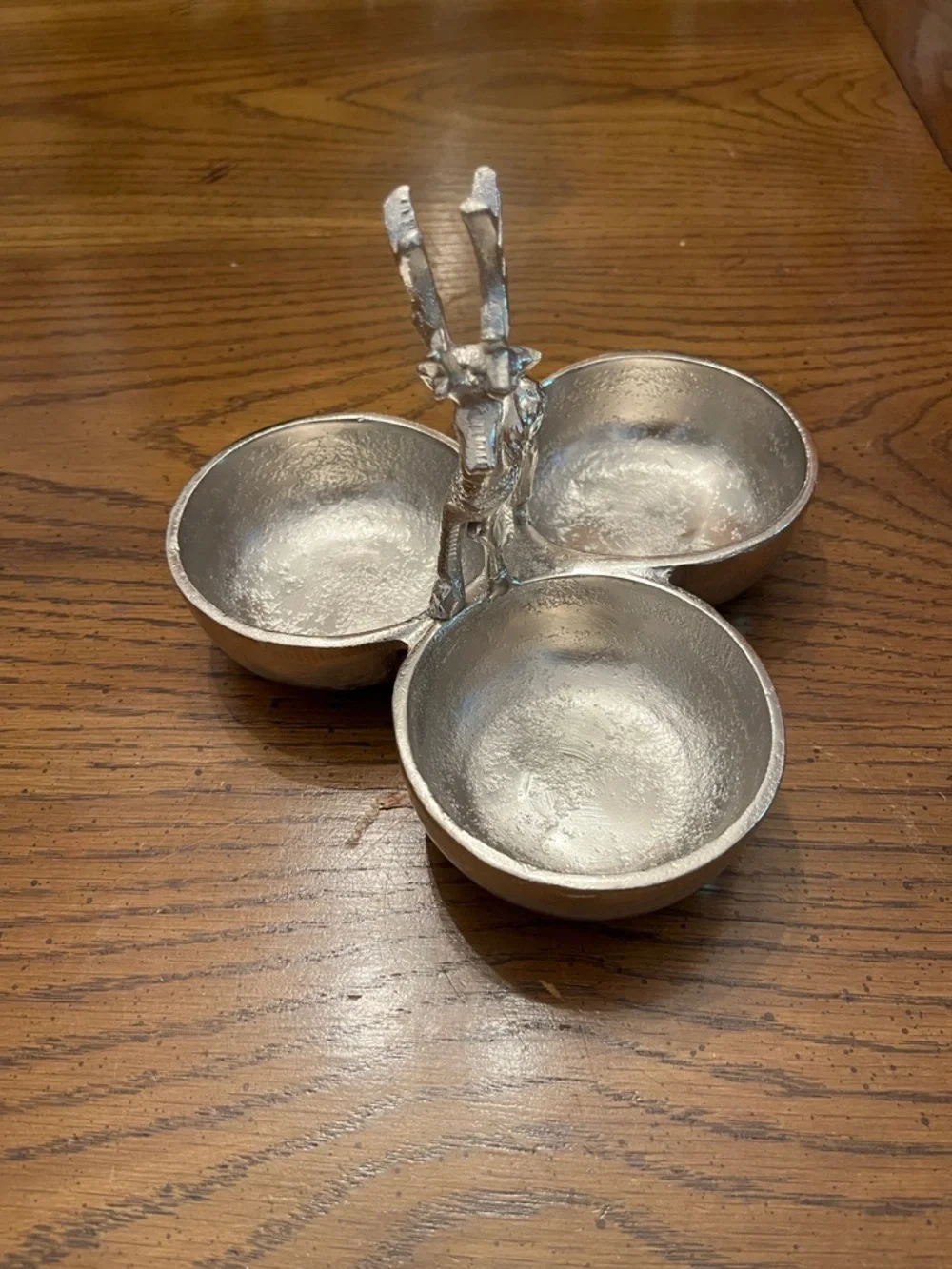 Silver Metal Reindeer Triple Serving Dish